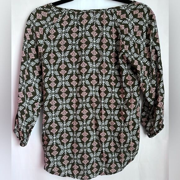 Mossimo 3/4 Sleeve Tassel Tie Strings Top- Forest Green/Floral Size X-Small - Picture 4 of 5